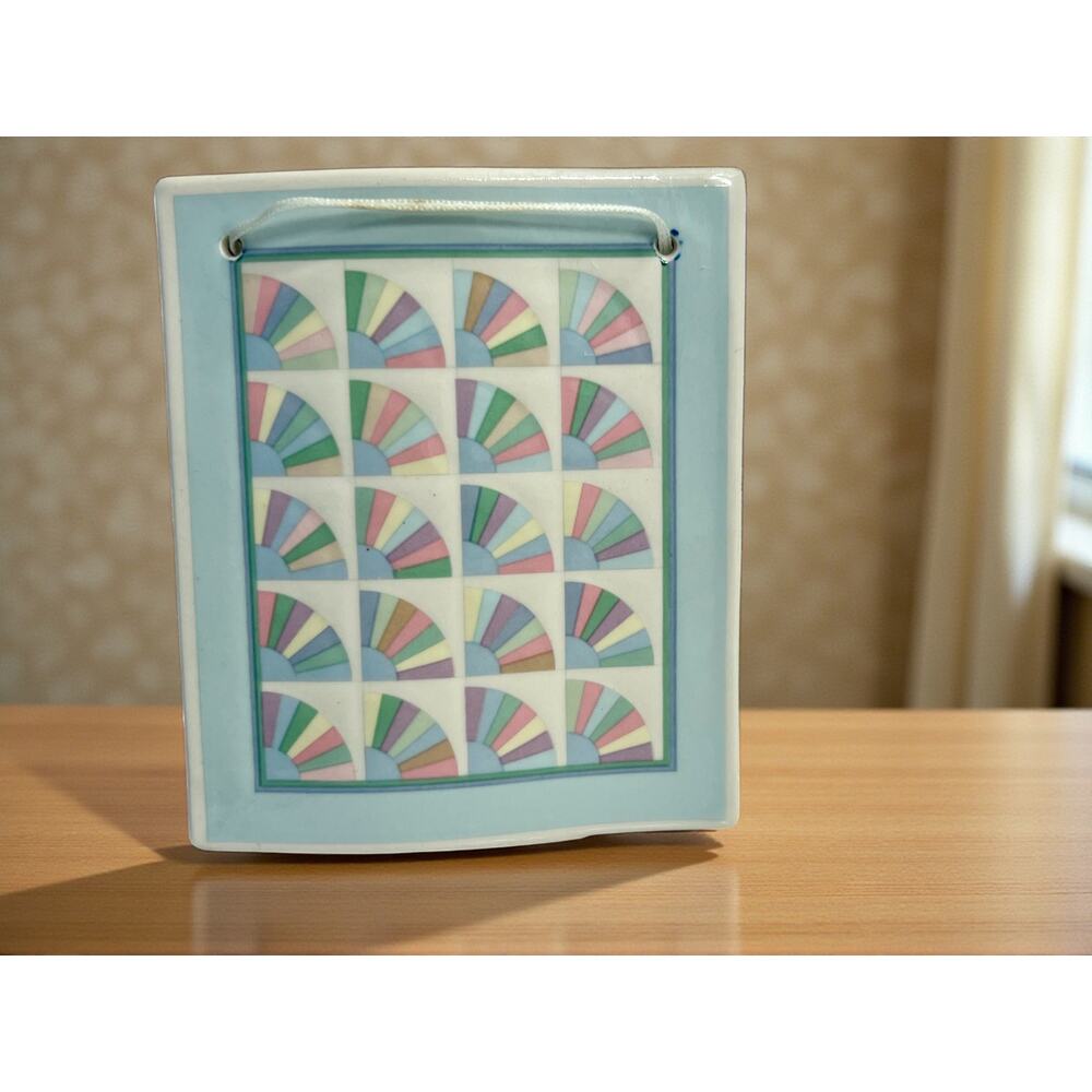 1989 Hill Design Ceramic Tile Ornament-Grandmother's Fan Quilting Wall Art-Farm